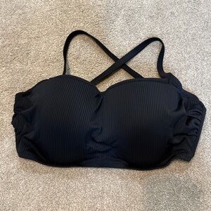 Shade & Shore Black Ribbed Cross-Back Bikini Top
